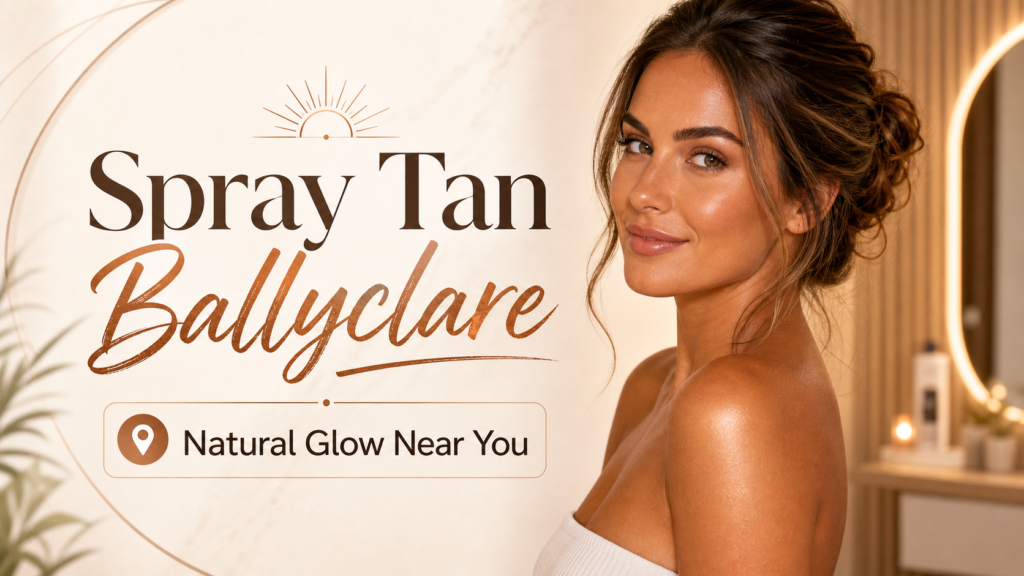 Woman with natural bronzed spray tan promoting spray tan Ballyclare service