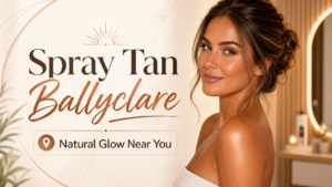 Woman with natural bronzed spray tan promoting spray tan Ballyclare service